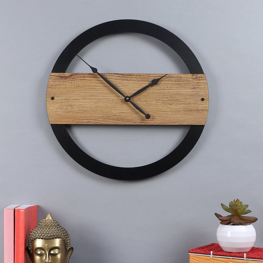 Geometric Design Black and Wood Accent Wall Clock