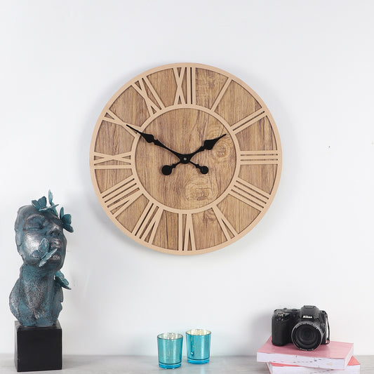 Brown roman engineered wood wall clock with leather coating // wall clock