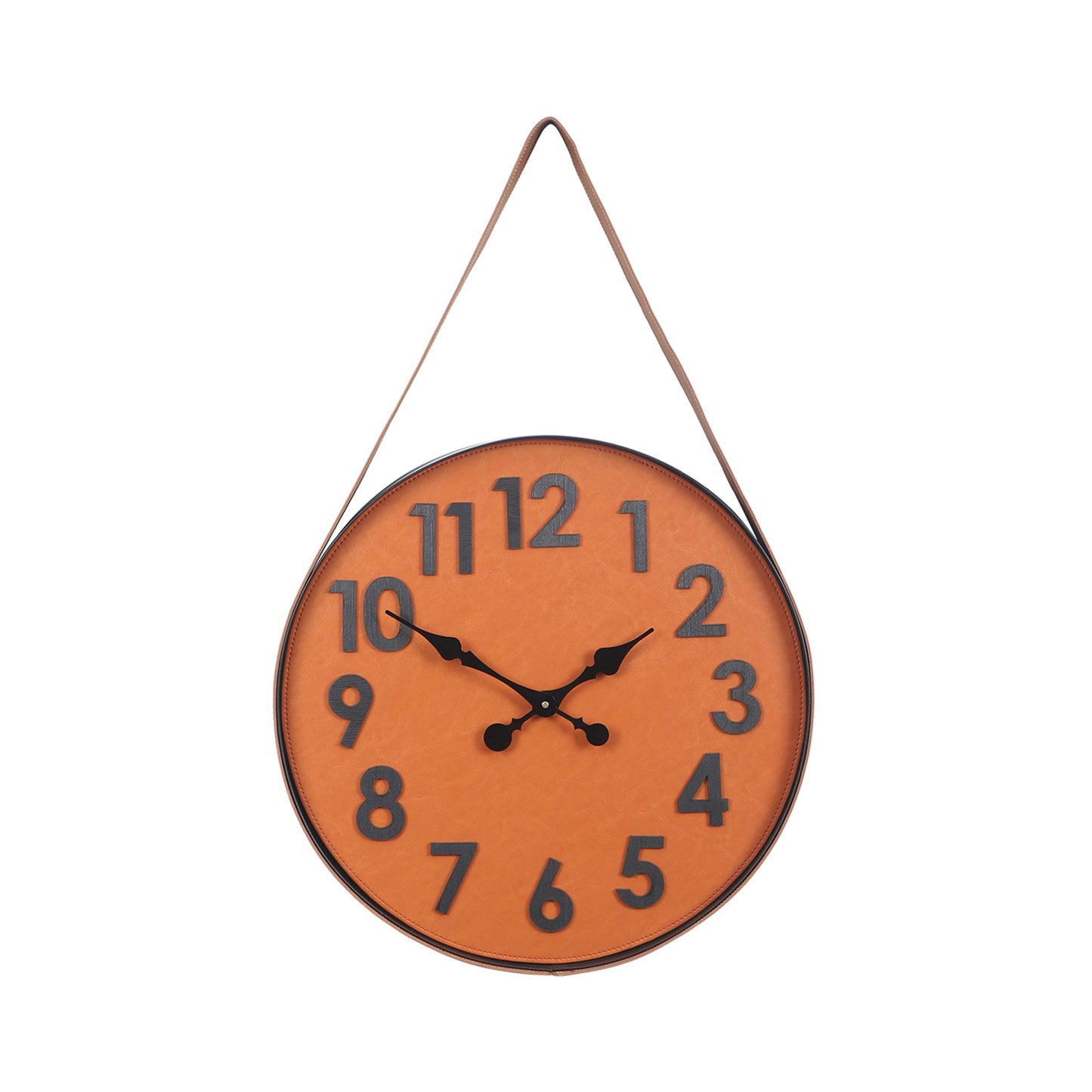 brown numerical belt wall clock