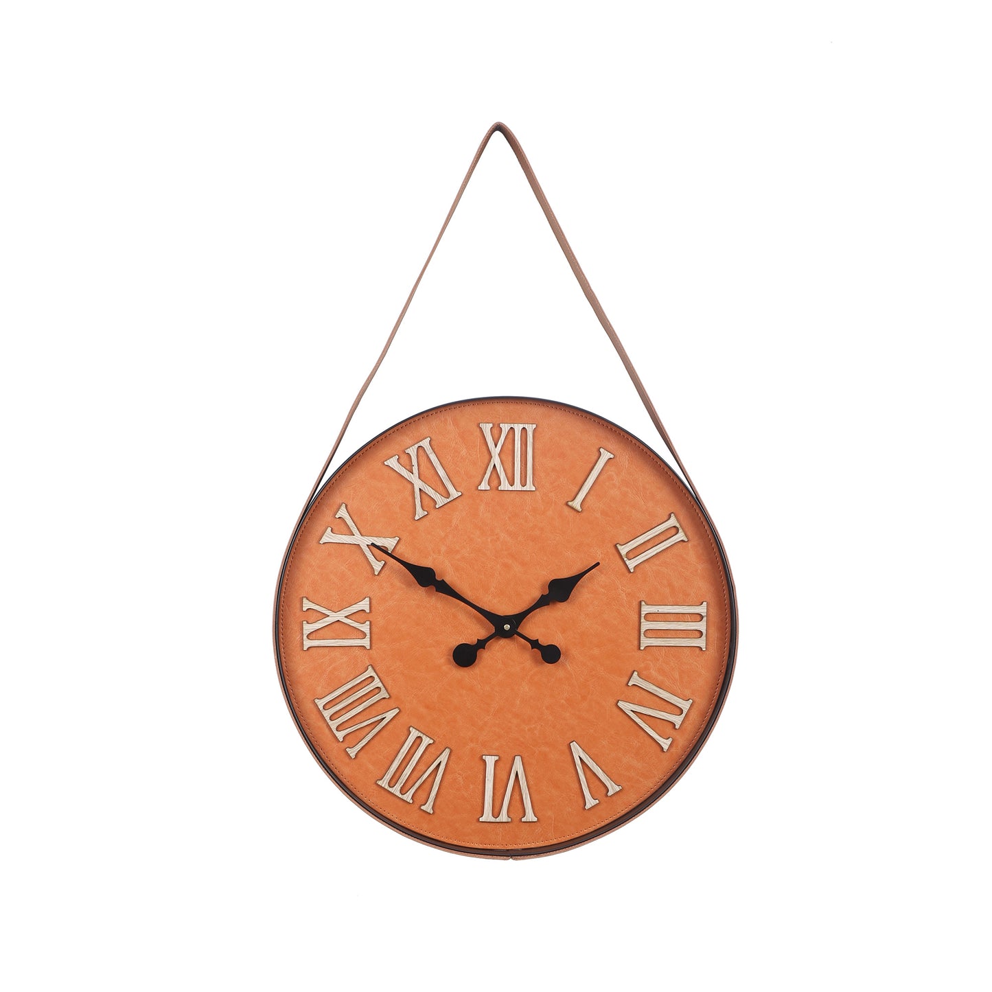 Brown roman leather belt wall clock