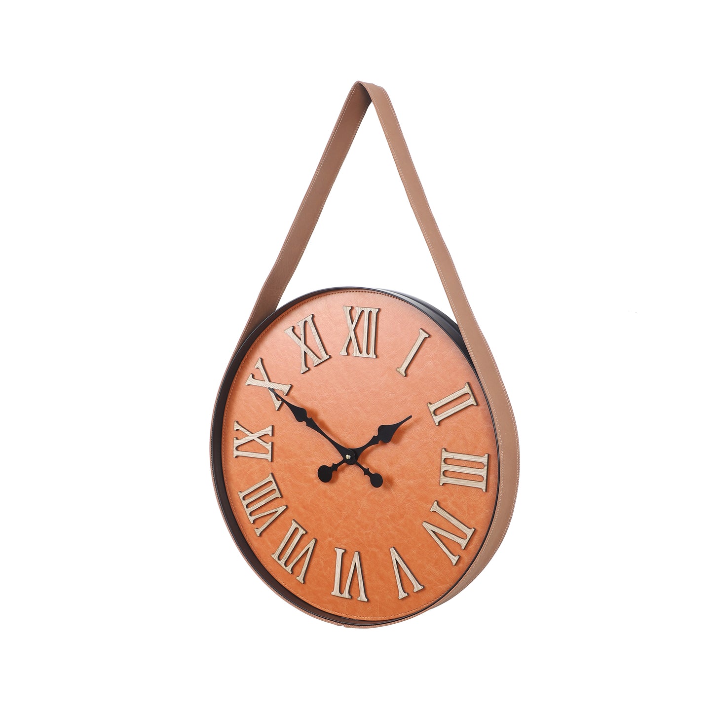 Brown roman leather belt wall clock