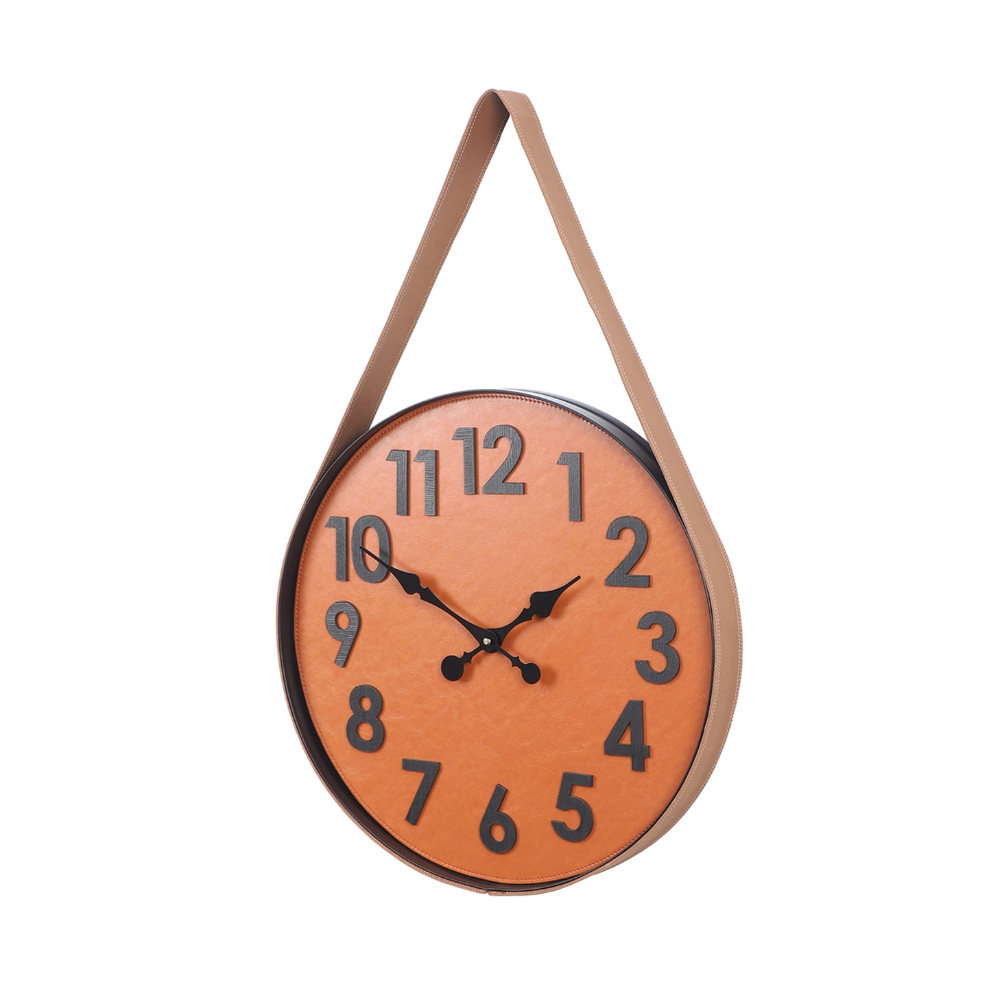 brown numerical belt wall clock