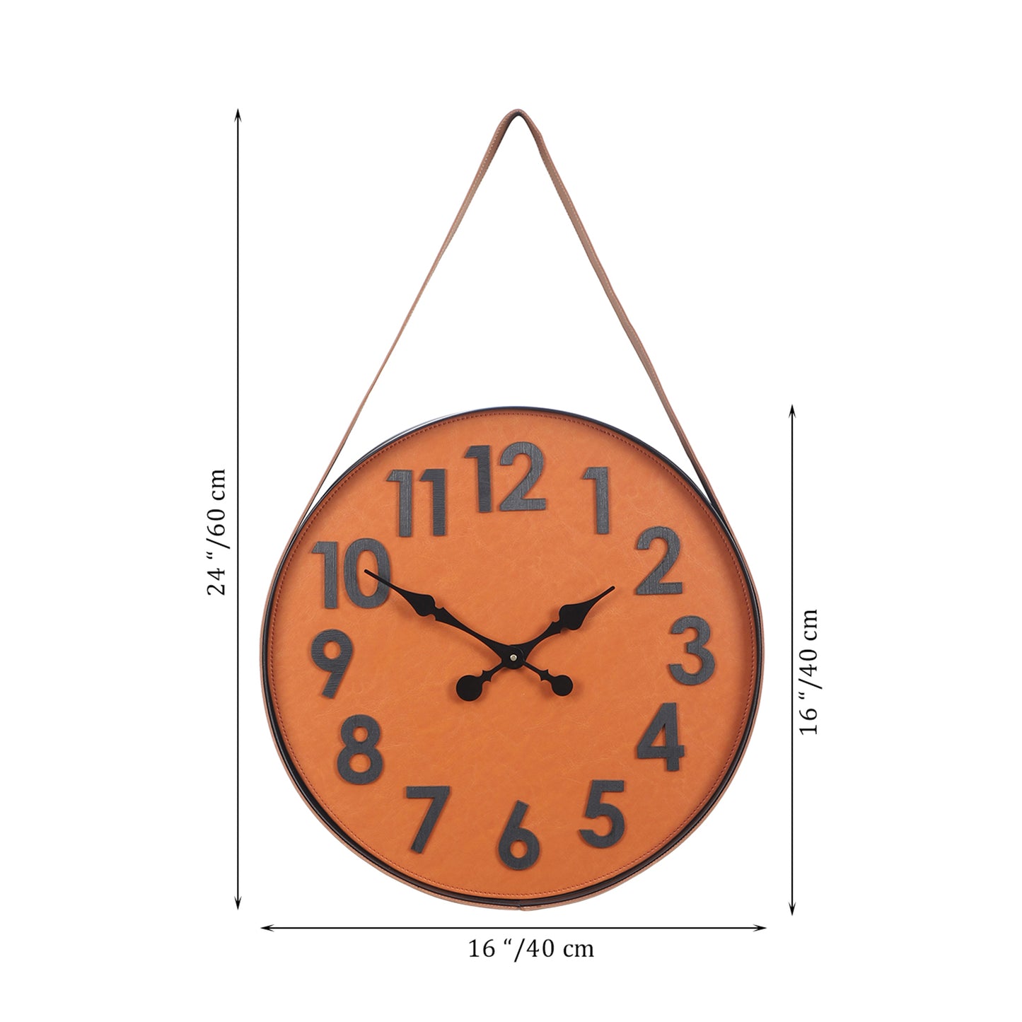 brown numerical belt wall clock