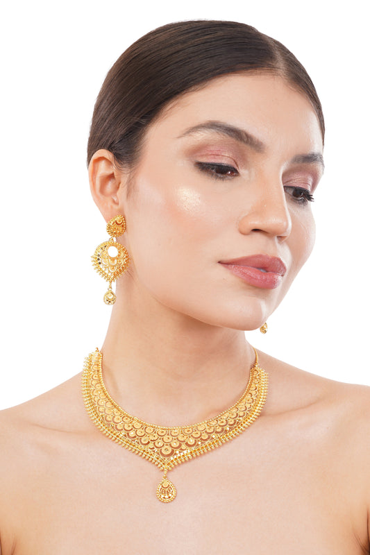 Sparkling 1Gm Gold-Plated Necklace and Earring Set