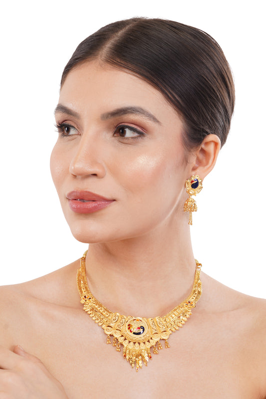 1GM gold - plated choker necklace and earring set