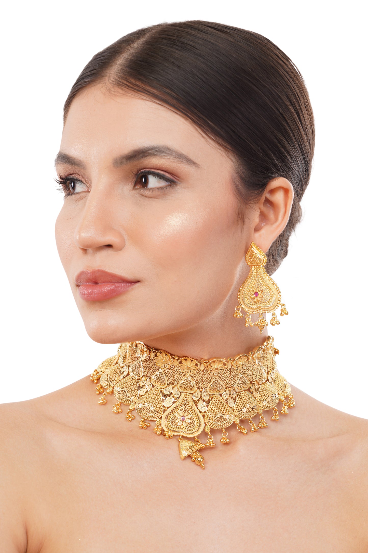 1GMgold plated choker  necklace with earing