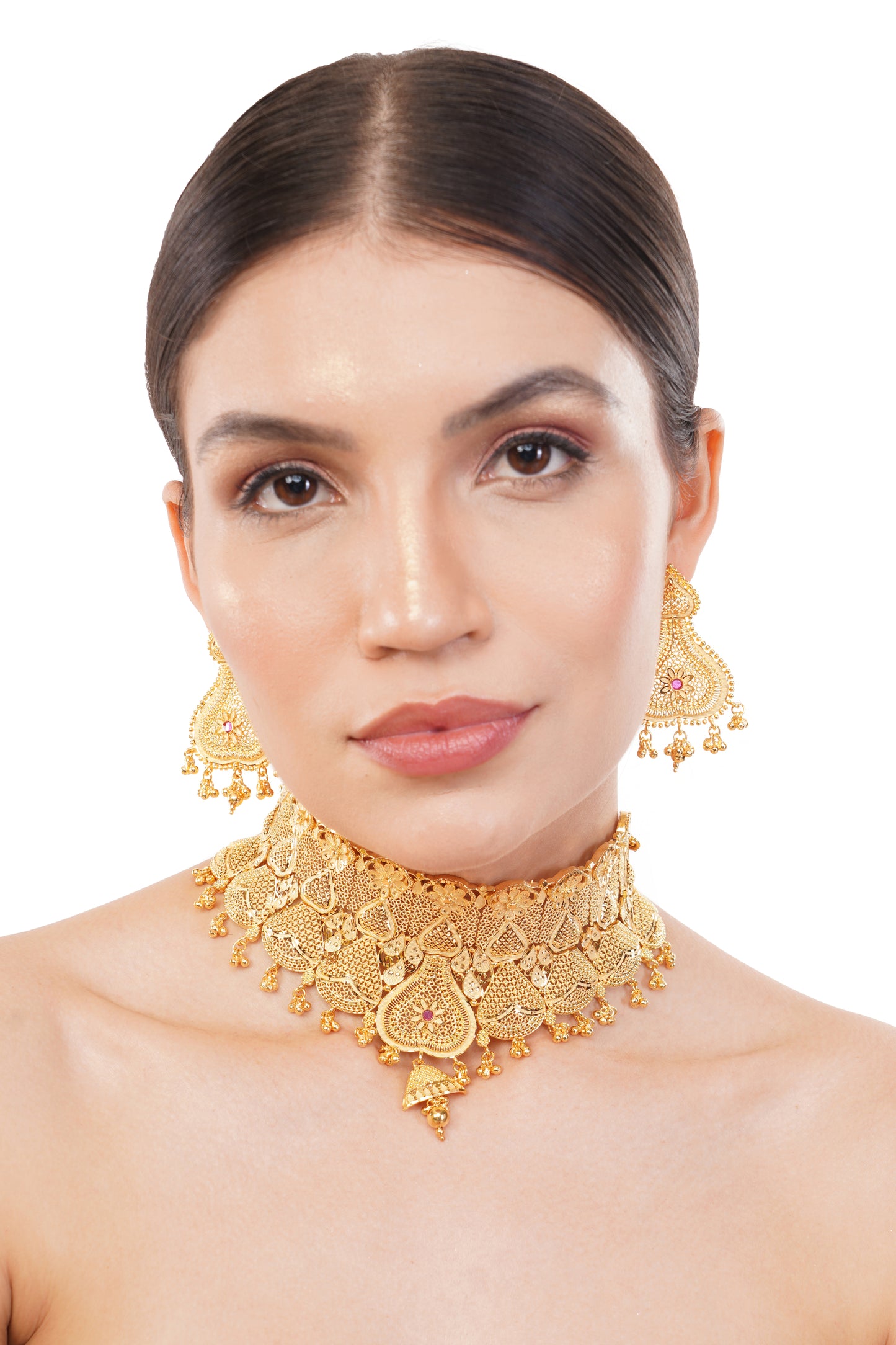 1GMgold plated choker  necklace with earing