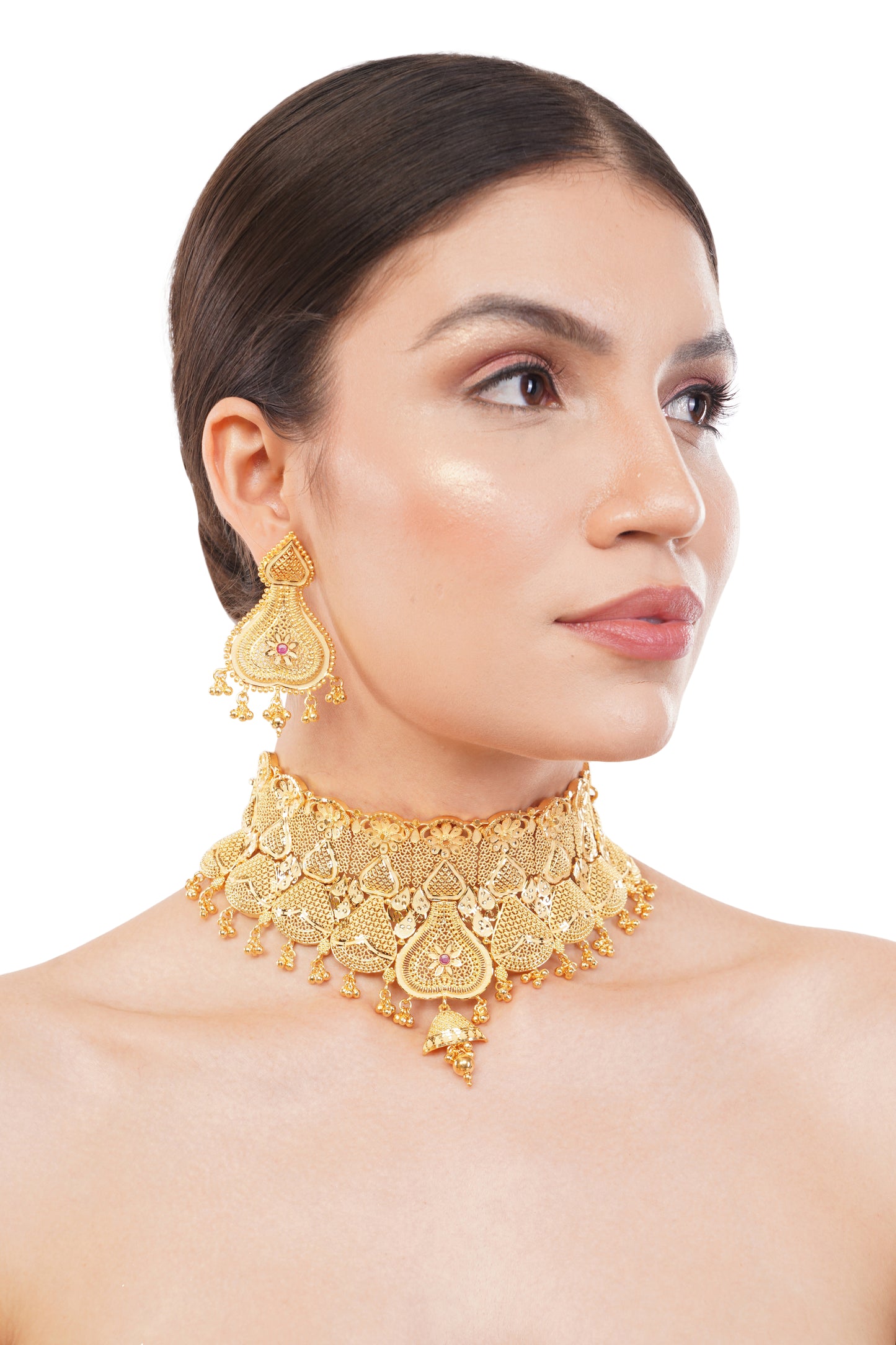 1GMgold plated choker  necklace with earing