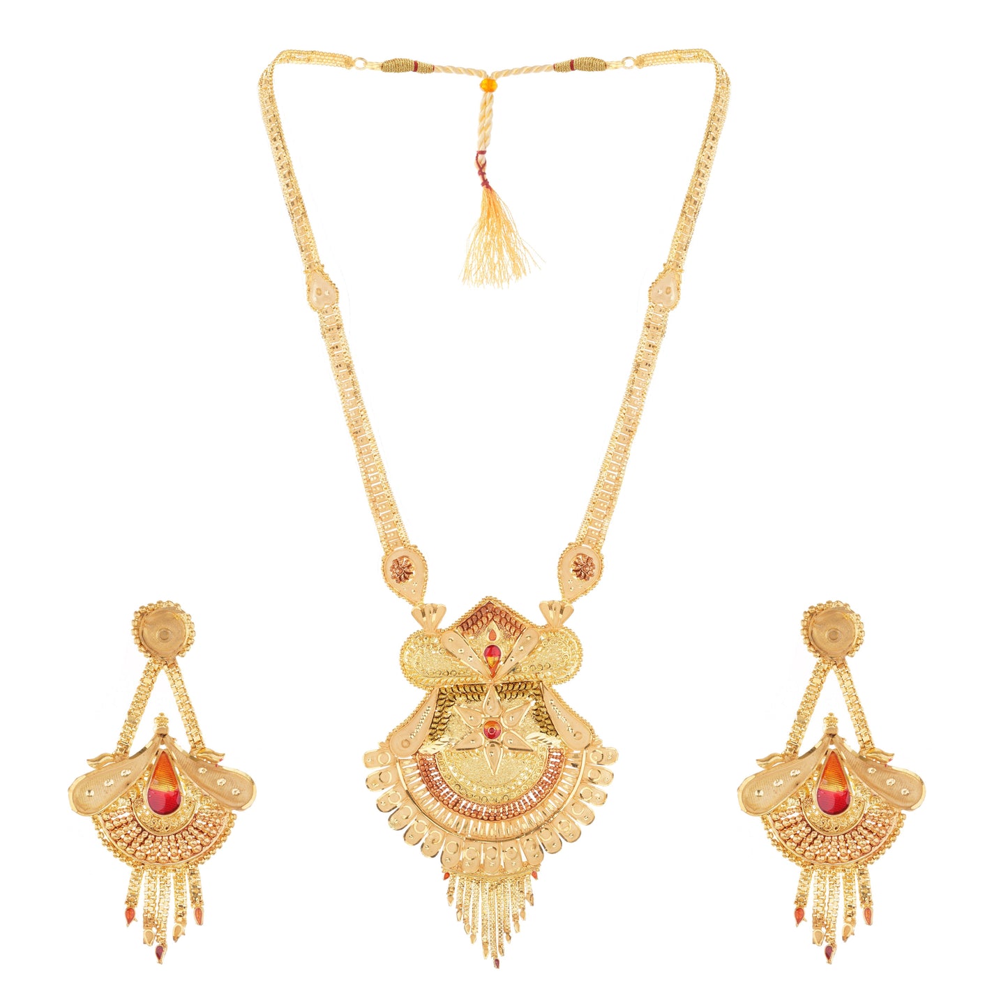 1Gm Gold-Plated Long Haram Necklace and Earring Set