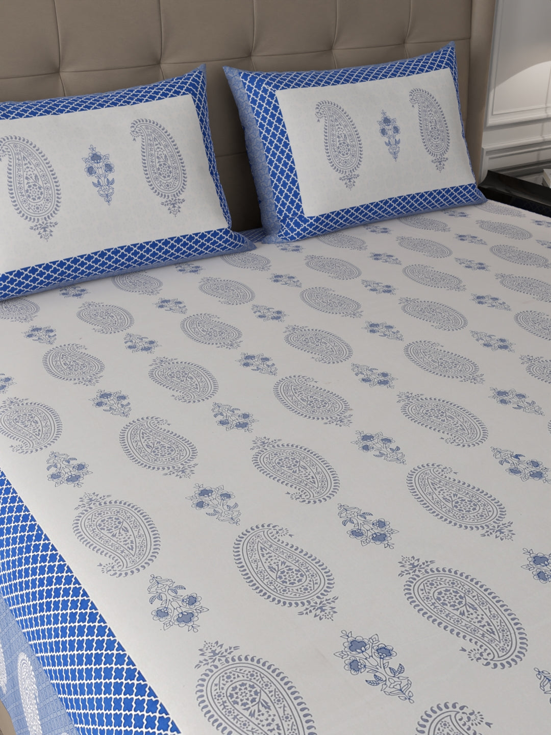 super  king size 108x108inches 340 TC hand block printed pure organic cotton bedsheet