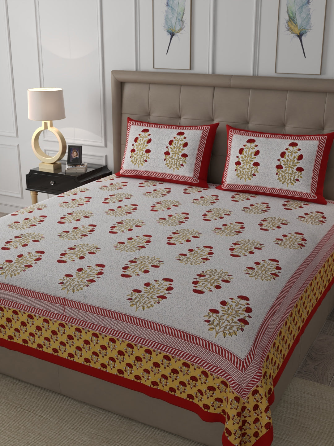 super king size bedsheet 108x108 inches 340 TC pure organic bedsheet cotton hand block printed bedsheet