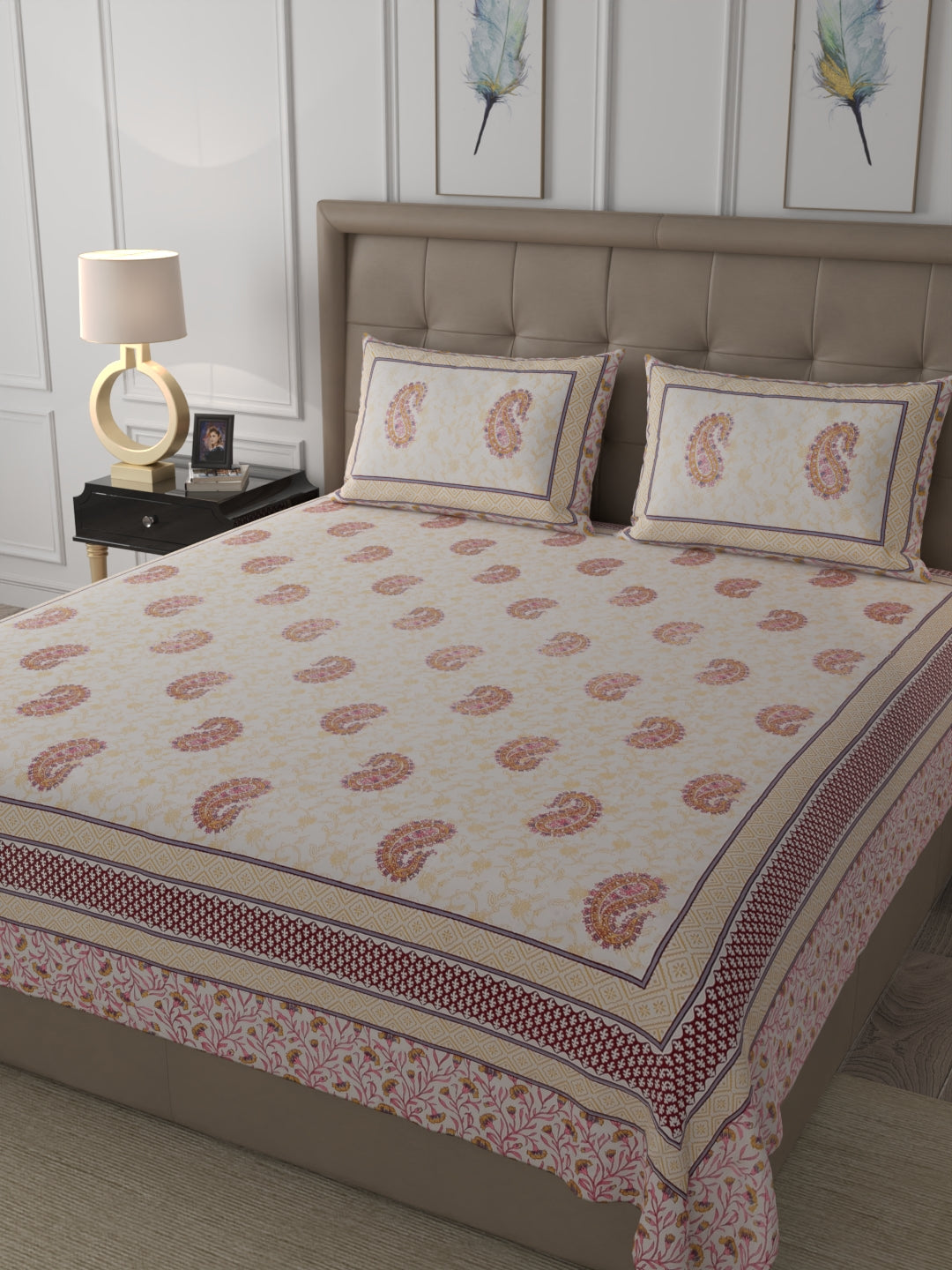 super king size bedsheet pure organic 108x108 inches 340TC hand block printed