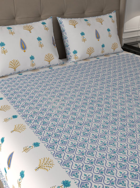 super king size bedsheet 108x108inches pure organic bedsheet 340TC hand block printed