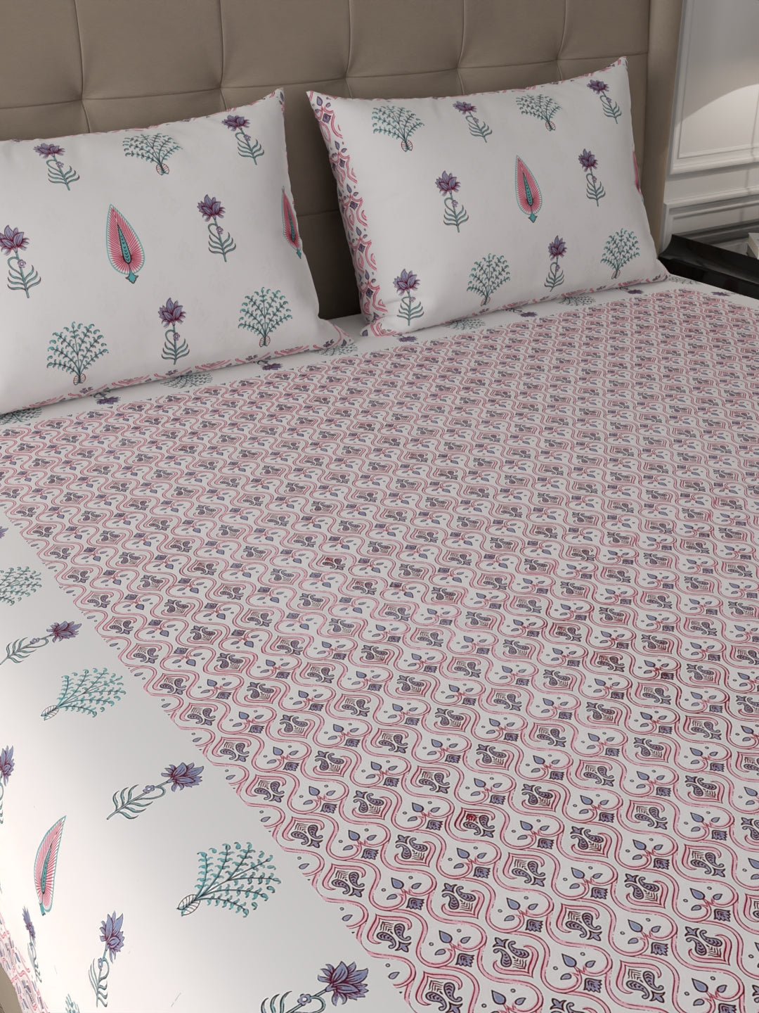 super king size bedsheet 108x108inches pure organic bedsheet 340TC hand block printed